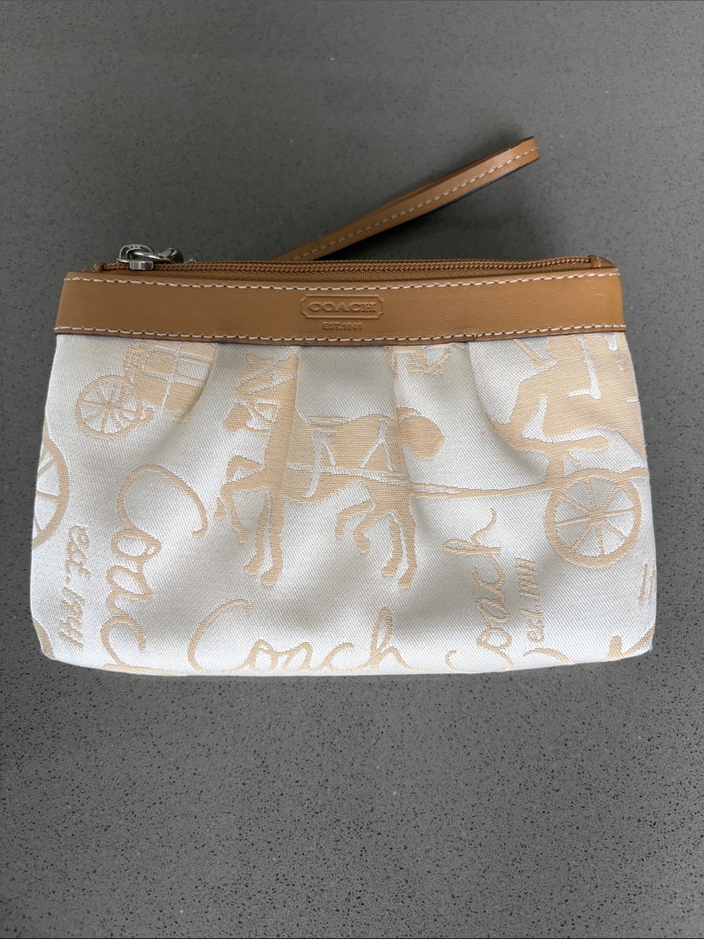 NEW!!!! COACH Cream Canvas Wristlet with Tan Leather Trim